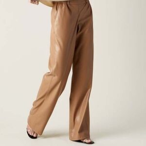 Anine Bing Koa Pant in Butterscotch Vegan Leather Sz Small High Rise Wide Leg
